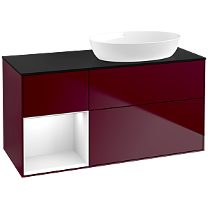 Villeroy et Boch Finion Villeroy et Boch FA42GFHB 120cm, plaque de recouvrement noir mat, étagères Laque blanche brillante, Peony Matt