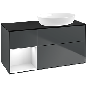 Villeroy und Boch Finion Waschtischunterschrank FA42GFHG 120cm, Abdeckplatte black matt, Regale Glossy white lacquer, Midnight Blue Matt Lacquer