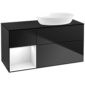 Villeroy und Boch Finion Waschtischunterschrank FA42GFPD 120cm, Abdeckplatte black matt, Regale Glossy white lacquer, Black matt lacquer