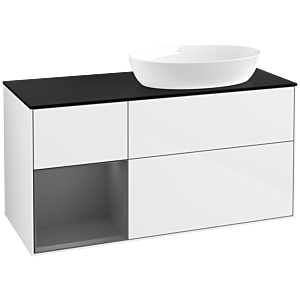 Villeroy und Boch Finion Waschtischunterschrank FA42GKGF 120cm, Abdeckplatte black matt, Regale Anthracite matt lacquer, Glossy white lacquer