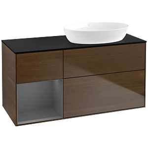 Villeroy und Boch Finion Waschtischunterschrank FA42GKGN 120cm, Abdeckplatte black matt, Regale Anthracite matt lacquer, Walnut veneer