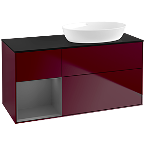 Villeroy und Boch Finion Waschtischunterschrank FA42GKHB 120cm, Abdeckplatte black matt, Regale Anthracite matt lacquer, Peony Matt