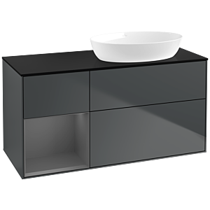 Villeroy und Boch Finion Waschtischunterschrank FA42GKHG 120cm, Abdeckplatte black matt, Regale Anthracite matt lacquer, Midnight Blue Matt Lacquer