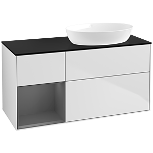 Villeroy und Boch Finion Waschtischunterschrank FA42GKMT 120cm, Abdeckplatte black matt, Regale Anthracite matt lacquer, White matt lacquer