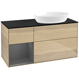 Villeroy und Boch Finion Waschtischunterschrank FA42GKPC 120cm, Abdeckplatte black matt, Regale Anthracite matt lacquer, Oak Veneer