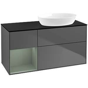 Villeroy und Boch Finion Waschtischunterschrank FA42GMGK 120cm, Abdeckplatte black matt, Regale Olive matt lacquer, Anthracite matt