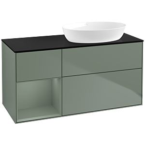 Villeroy und Boch Finion Waschtischunterschrank FA42GMGM 120cm, Abdeckplatte black matt, Regale Olive matt lacquer, Olive Matt Lacquer