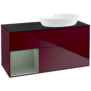 Villeroy et Boch Finion Villeroy et Boch FA42GMHB 120cm, plaque de recouvrement noir mat, étagères laqué olive mat, Peony Matt