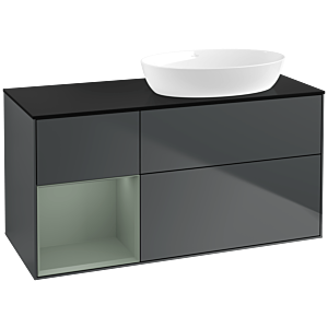 Villeroy und Boch Finion Waschtischunterschrank FA42GMHG 120cm, Abdeckplatte black matt, Regale Olive matt lacquer, Midnight Blue Matt Lacquer
