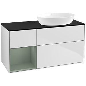 Villeroy und Boch Finion Waschtischunterschrank FA42GMMT 120cm, Abdeckplatte black matt, Regale Olive matt lacquer, White matt lacquer