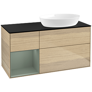 Villeroy und Boch Finion Waschtischunterschrank FA42GMPC 120cm, Abdeckplatte black matt, Regale Olive matt lacquer, Oak Veneer