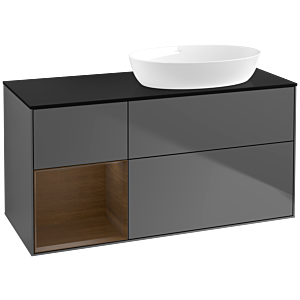 Villeroy und Boch Finion Waschtischunterschrank FA42GNGK 120cm, Abdeckplatte black matt, Regale Walnut Veneer, Anthracite matt