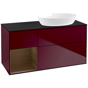 Villeroy et Boch Finion Villeroy et Boch FA42GNHB 120cm, plaque de recouvrement noir mat, étagères Walnut Veneer , Peony Matt