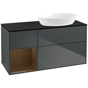 Villeroy und Boch Finion Waschtischunterschrank FA42GNHG 120cm, Abdeckplatte black matt, Regale Walnut Veneer, Midnight Blue Matt Lacquer