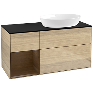 Villeroy und Boch Finion Waschtischunterschrank FA42GNPC 120cm, Abdeckplatte black matt, Regale Walnut Veneer, Oak Veneer