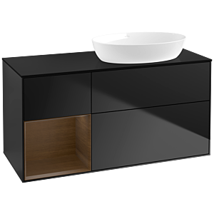 Villeroy und Boch Finion Waschtischunterschrank FA42GNPD 120cm, Abdeckplatte black matt, Regale Walnut Veneer, Black matt lacquer