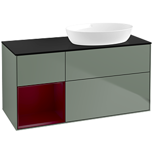 Villeroy und Boch Finion Waschtischunterschrank FA42HBGM 120cm, Abdeckplatte black matt, Regale Peony matt lacquer, Olive Matt Lacquer