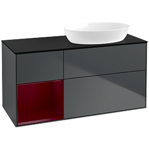 Villeroy und Boch Finion Waschtischunterschrank FA42HBHG 120cm, Abdeckplatte black matt, Regale Peony matt lacquer, Midnight Blue Matt Lacquer
