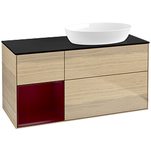 Villeroy und Boch Finion Waschtischunterschrank FA42HBPC 120cm, Abdeckplatte black matt, Regale Peony matt lacquer, Oak Veneer