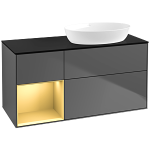 Villeroy und Boch Finion Waschtischunterschrank FA42HFGK 120cm, Abdeckplatte black matt, Regale Gold matt lacquer, Anthracite matt