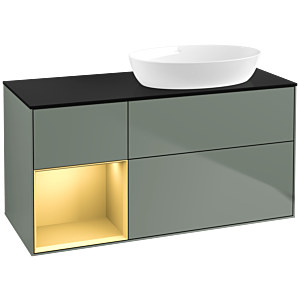 Villeroy und Boch Finion Waschtischunterschrank FA42HFGM 120cm, Abdeckplatte black matt, Regale Gold matt lacquer, Olive Matt Lacquer