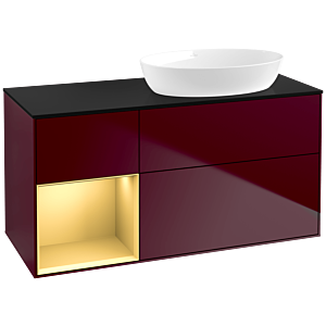 Villeroy und Boch Finion Waschtischunterschrank FA42HFHB 120cm, Abdeckplatte black matt, Regale Gold matt lacquer, Peony Matt