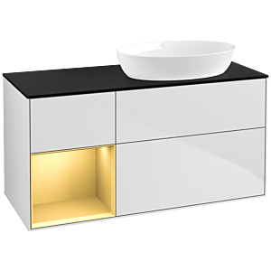 Villeroy et Boch Finion Villeroy et Boch FA42HFMT 120cm, plaque de recouvrement noir mat, étagères laqué or mat, laqué blanc mat