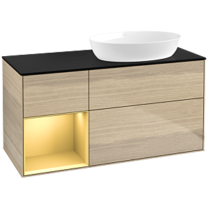 Villeroy und Boch Finion Waschtischunterschrank FA42HFPC 120cm, Abdeckplatte black matt, Regale Gold matt lacquer, Oak Veneer