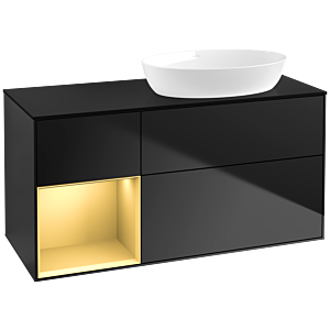 Villeroy und Boch Finion Waschtischunterschrank FA42HFPD 120cm, Abdeckplatte black matt, Regale Gold matt lacquer, Black matt lacquer