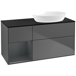 Villeroy und Boch Finion Waschtischunterschrank FA42HGGK 120cm, Abdeckplatte black matt, Regale Midnight matt lacquer, Anthracite matt