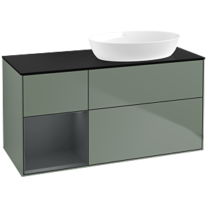 Villeroy und Boch Finion Waschtischunterschrank FA42HGGM 120cm, Abdeckplatte black matt, Regale Midnight matt lacquer, Olive Matt Lacquer