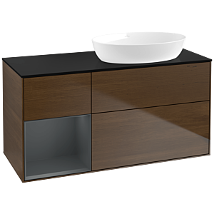 Villeroy und Boch Finion Waschtischunterschrank FA42HGGN 120cm, Abdeckplatte black matt, Regale Midnight matt lacquer, Walnut veneer