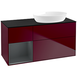 Villeroy et Boch Finion FA42HGHB 120cm, plaque de recouvrement noire mate, étagères laquées mat Midnight, Peony Matt