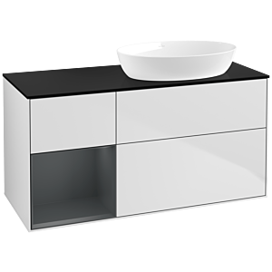 Villeroy und Boch Finion Waschtischunterschrank FA42HGMT 120cm, Abdeckplatte black matt, Regale Midnight matt lacquer, White matt lacquer