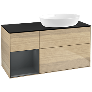 Villeroy und Boch Finion Waschtischunterschrank FA42HGPC 120cm, Abdeckplatte black matt, Regale Midnight matt lacquer, Oak Veneer