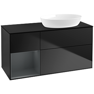 Villeroy et Boch Finion Villeroy et Boch FA42HGPD 120cm, plaque de recouvrement noir mat, étagères laqué mat Midnight, laqué noir mat
