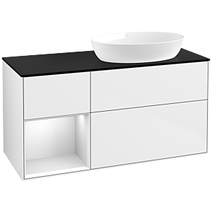 Villeroy und Boch Finion Waschtischunterschrank FA42MTGF 120cm, Abdeckplatte black matt, Regale White matt lacquer, Glossy white lacquer