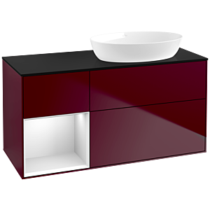 Villeroy et Boch Finion Villeroy et Boch FA42MTHB 120cm, plaque de recouvrement noir mat, étagères laqué blanc mat, Peony Matt