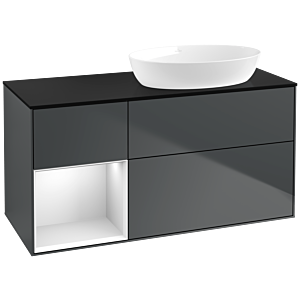 Villeroy und Boch Finion Waschtischunterschrank FA42MTHG 120cm, Abdeckplatte black matt, Regale White matt lacquer, Midnight Blue Matt Lacquer