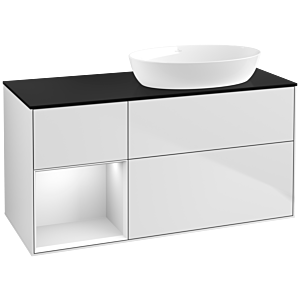 Villeroy und Boch Finion Waschtischunterschrank FA42MTMT 120cm, Abdeckplatte black matt, Regale White matt lacquer, White matt lacquer