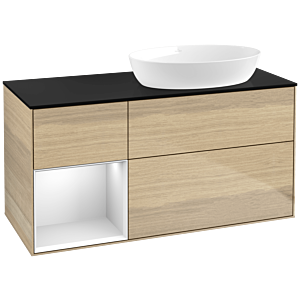 Villeroy und Boch Finion Waschtischunterschrank FA42MTPC 120cm, Abdeckplatte black matt, Regale White matt lacquer, Oak Veneer