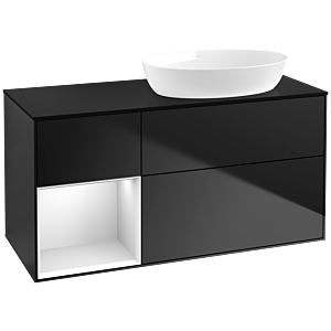 Villeroy und Boch Finion Waschtischunterschrank FA42MTPD 120cm, Abdeckplatte black matt, Regale White matt lacquer, Black matt lacquer