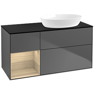 Villeroy und Boch Finion Waschtischunterschrank FA42PCGK 120cm, Abdeckplatte black matt, Regale Oak Veneer, Anthracite matt