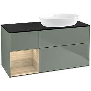 Villeroy und Boch Finion Waschtischunterschrank FA42PCGM 120cm, Abdeckplatte black matt, Regale Oak Veneer, Olive Matt Lacquer