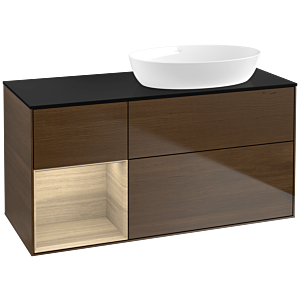 Villeroy und Boch Finion Waschtischunterschrank FA42PCGN 120cm, Abdeckplatte black matt, Regale Oak Veneer, Walnut veneer