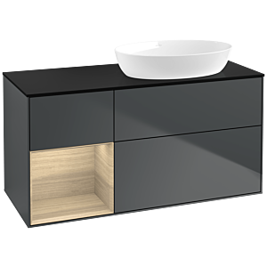 Villeroy und Boch Finion Waschtischunterschrank FA42PCHG 120cm, Abdeckplatte black matt, Regale Oak Veneer, Midnight Blue Matt Lacquer