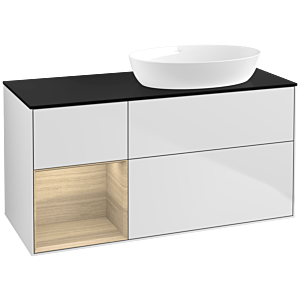 Villeroy et Boch Finion Villeroy et Boch FA42PCMT 120cm, plaque de recouvrement noir mat, étagères Oak Veneer , laqué blanc mat