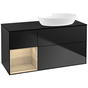 Villeroy und Boch Finion Waschtischunterschrank FA42PCPD 120cm, Abdeckplatte black matt, Regale Oak Veneer, Black matt lacquer