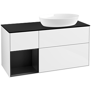 Villeroy und Boch Finion Waschtischunterschrank FA42PDGF 120cm, Abdeckplatte black matt, Regale Black matt lacquer, Glossy white lacquer