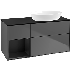 Villeroy und Boch Finion Waschtischunterschrank FA42PDGK 120cm, Abdeckplatte black matt, Regale Black matt lacquer, Anthracite matt